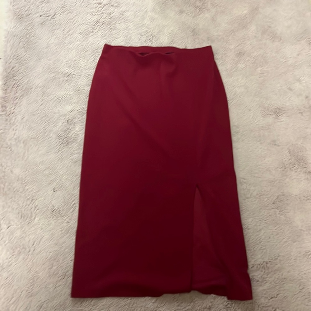 Dark Red Skirt, with sexy thigh slit Below the knee